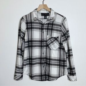 Polly & Esther Plaid Checkered Western Button Up Shirt